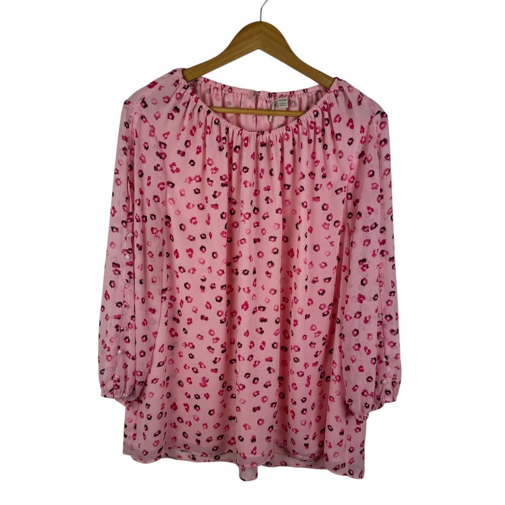 Cato Pink Leopard Blouse Size 14/16W Lightweight Soft‎ Girl Feminine Coquette